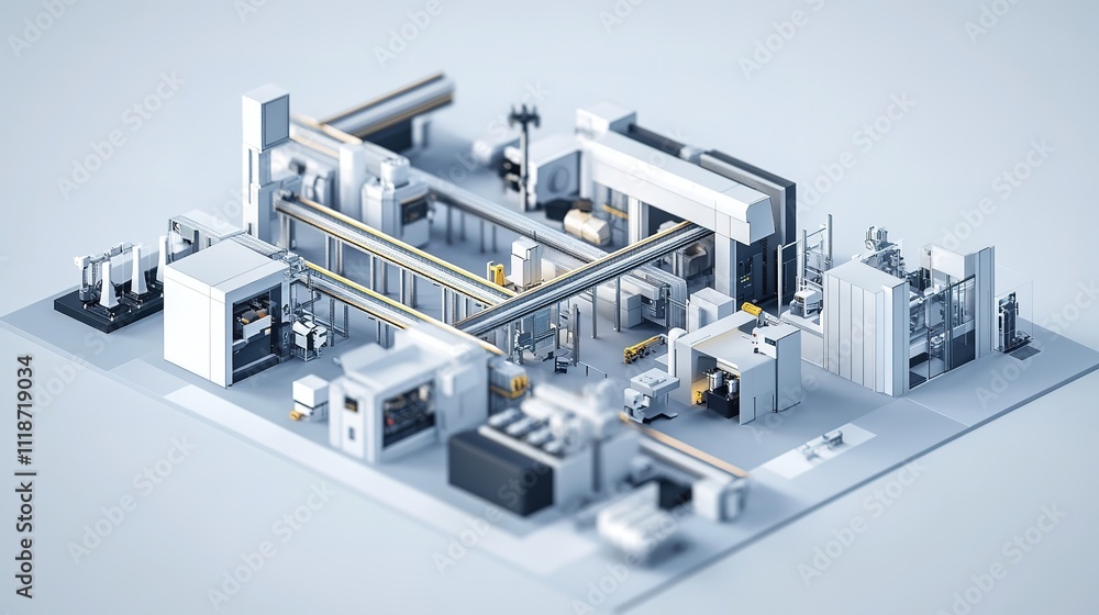 Poster a fully automated factory with advanced industrial machinery at the core of production.