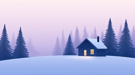 A Cozy Winter Evening Scene with a Snowy Cabin in the Forest