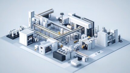 A fully automated factory with advanced industrial machinery at the core of production.