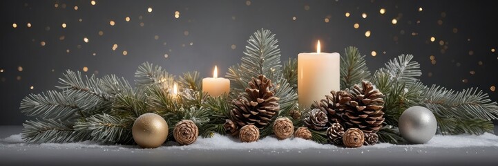 Festive New Year Banner with Ornaments and Garland