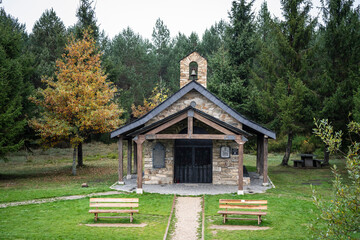 Hermitage of Santiago, next to the Cross, Cruz de Ferro (Iron Cross), Foncebadón hill, Bierzo region,, Castile and Leon, Spain
