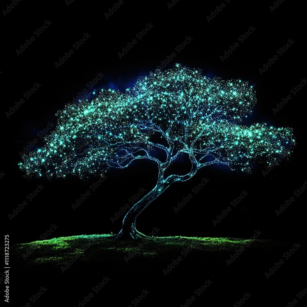 Aufkleber illuminated tree art installation displaying nature's beauty in a dark environment captured from a u