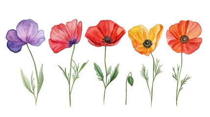 Colorful Illustration of Various Blooming Flowers Showcasing Their Vibrant Hues and Delicate Details