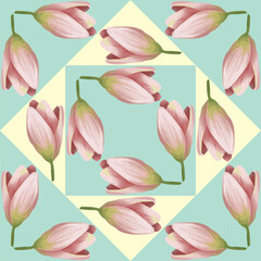 Fototapeta premium Beautiful lily flowers and spring flowers oil painting seamless pattern. Realistic and wonderful pattern for wallpaper and fabric.