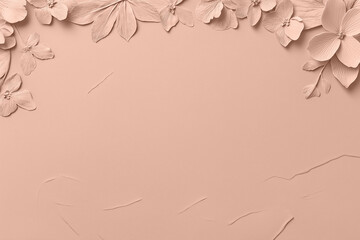 Mocha mousse brown background with embossed floral patterns and empty copy space. Modern trendy tone hue shade