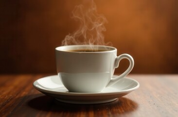 Fototapeta premium cup of coffee with smoke on brown background