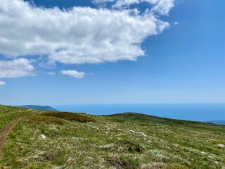 beautiful spring mountain landscape with blue sky