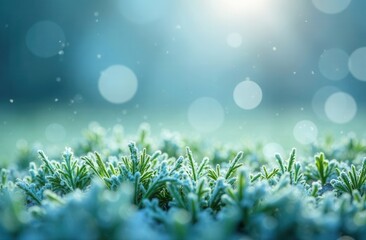 Obraz premium frost green grass background, winter background