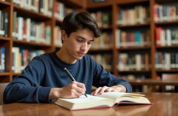 student in library