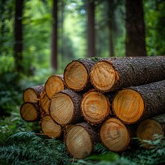 Timber harvesting process in lush forest nature photography tranquil environment close-up view sustainability concept