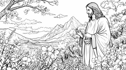 Obraz premium Mystical Jesus Statue Illustration Capturing Serenity and Spiritual Divine Light