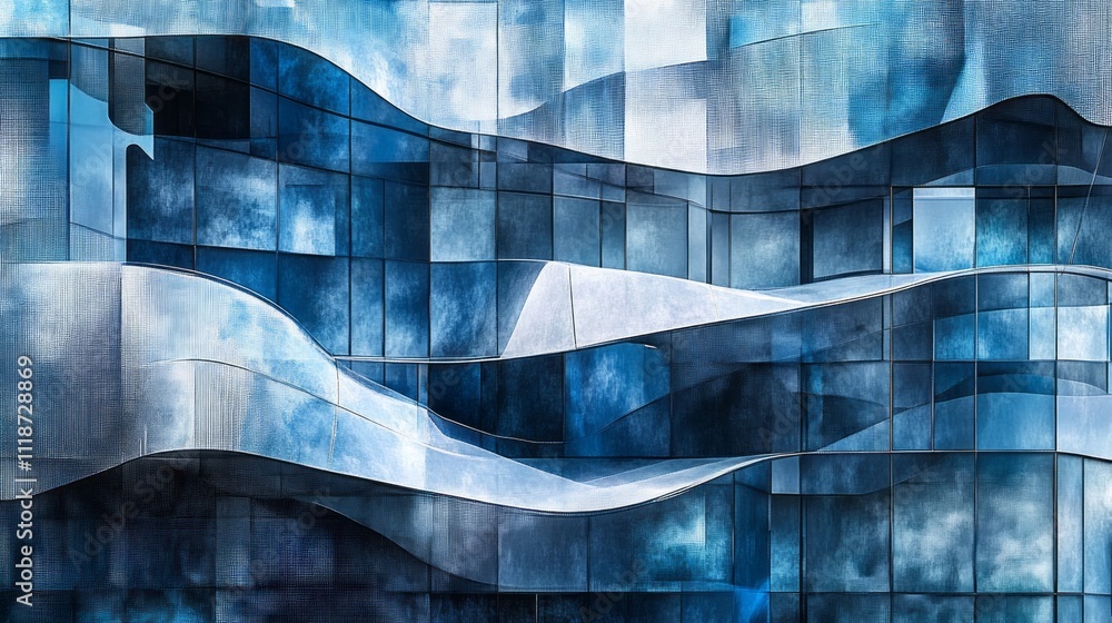 Poster Soft waves of blue and white intertwine against a textured backdrop, creating a dynamic interplay of light and shadow. The composition invites viewers to immerse themselves in its fluid beauty