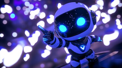 Fototapeta premium A cute, endearing robot pointing at space, captured in an Stock image.