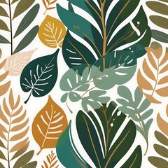 Tropical Leaf Seamless Pattern: This vibrant and organic pattern features a multitude of stylized leaves in green, brown, and gold hues, creating a captivating visual rhythm.