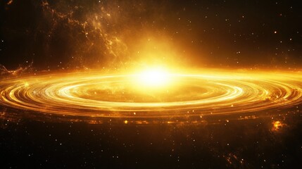 Obraz premium Glowing golden cosmic nebula with rings.