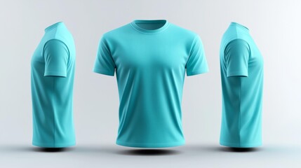 Teal Cap Sleeve 3D Render T-shirt on Mannequin Front Side and Back Views. Generative AI