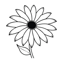 Black and white outline illustration of a Black-eyed Susan flower