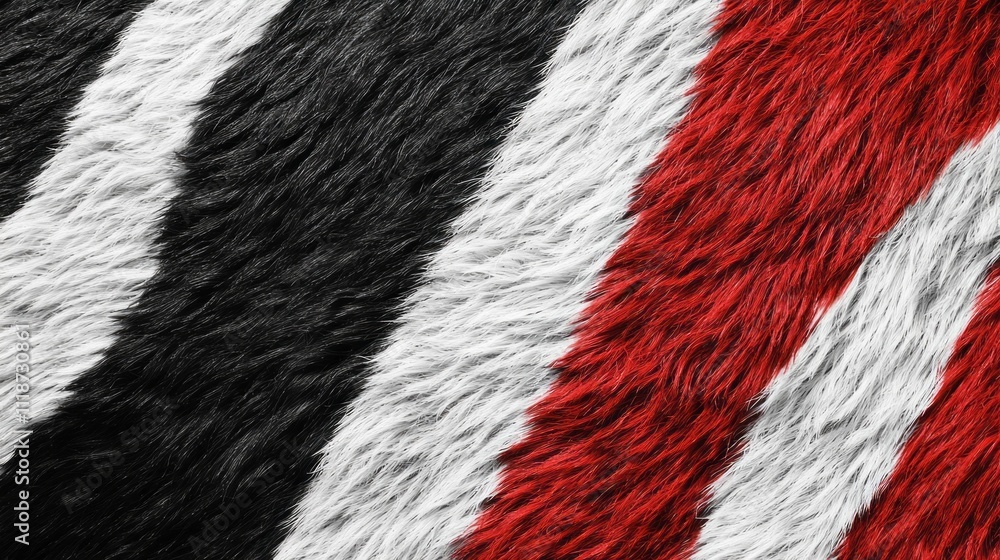 Poster The captivating texture of zebra fur features dynamic black and white stripes interspersed with vibrant red hues, creating a bold visual statement perfect for artistic projects or design elements