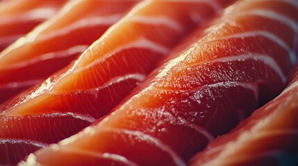Close-up of fresh salmon fillets showcasing vibrant colors and textures.
