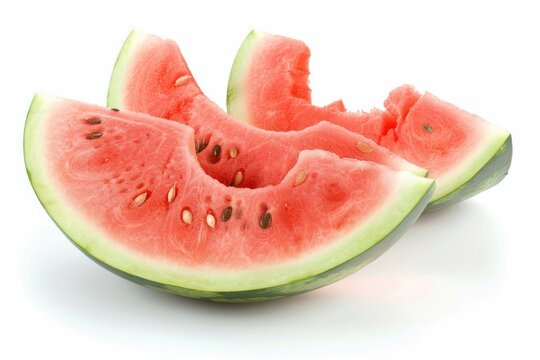Ripe watermelon slices on white background.