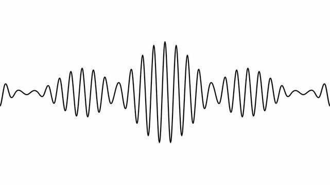 minimalist wave representation, applied to sound or electromagnetic oscillation 2d loopable animation background. Can be used to represent vibration physics, equalizer pulse or radio sound spectrum