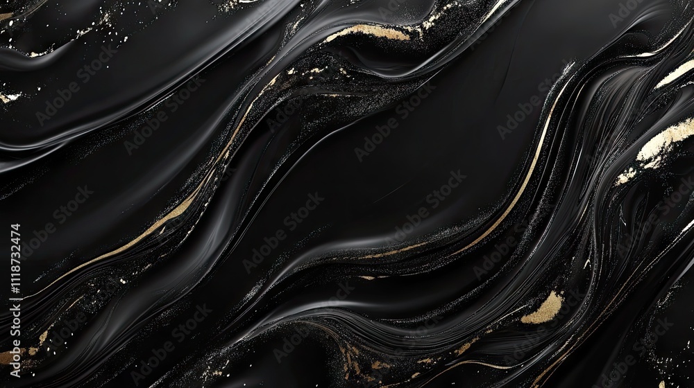 Poster abstract black and gold marbled texture with flowing patterns and elegant highlights.