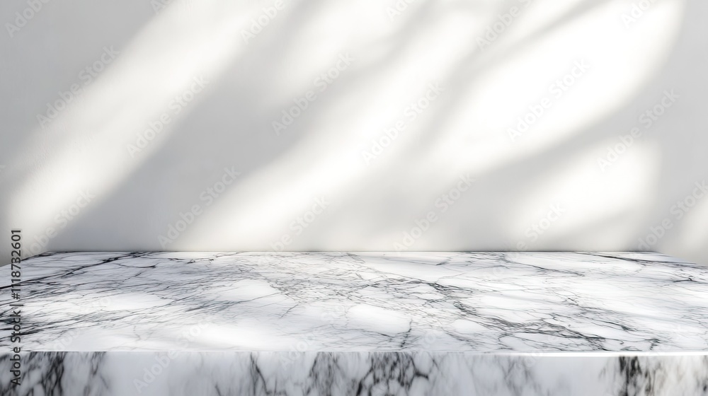 Poster sunlit marble tabletop with natural shadow patterns creating a serene atmosphere.