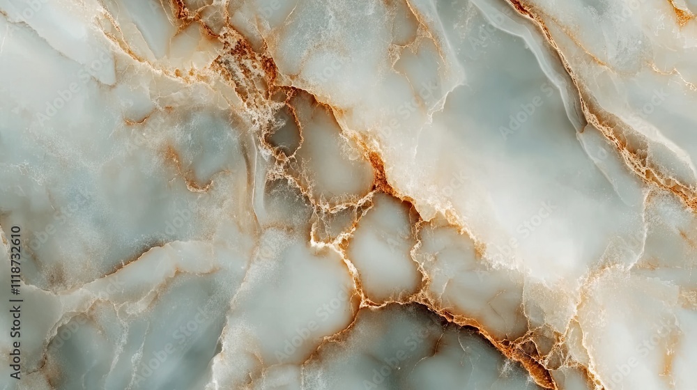 Poster close-up of a stunning marble surface with intricate veining patterns in soft gray and golden hues.