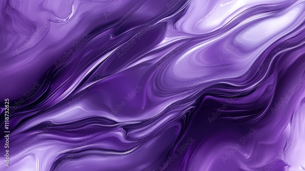 Poster abstract purple and white swirling pattern with fluid, dynamic forms.
