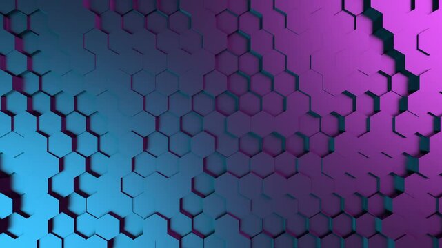 neon purple and blue hexagon gaming frame streaming background loopable animation. Can be used to represent video games, entertainment overlay or virtual reality tech