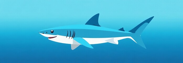 Minimalist vector baby shark with geometric design and ocean tones