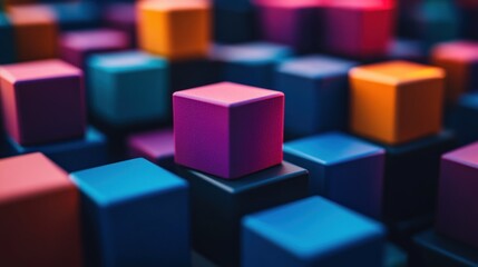 Obraz premium A vibrant arrangement of colorful cubes creating an abstract, playful visual effect.
