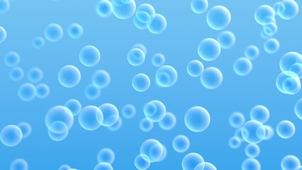 flying water bubbles background 3d representation. Can be used to represent soap bubbles, oxygen molecule particles or carbonated water spheres
