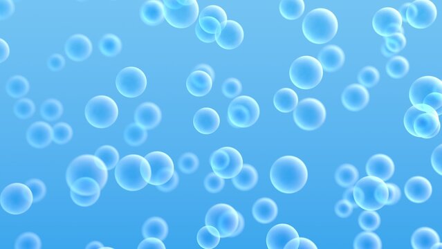 flying water bubbles background 3d representation. Can be used to represent soap bubbles, oxygen molecule particles or carbonated water spheres
