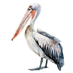 A watercolor illustration of a Pelican, isolated on a white background. Pelican vector.