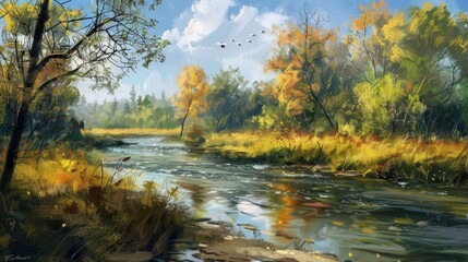 Obraz premium Serene Forest Creek in Sunlight