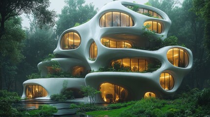 Fototapeta premium Modern Eco-Friendly Architecture in Lush Forest Setting