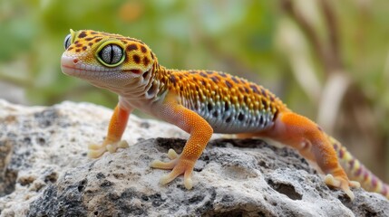 Obraz premium Close-up of a Vibrant Leopard Gecko in Natural Habitat