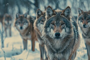 Fototapeta premium a pack of wolves in snow