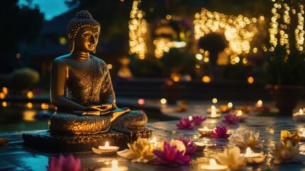 Fototapeta premium Serene Buddha Statue in Sunset Meditation