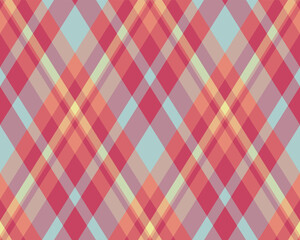 Argyle pattern of geometric rhombus. Harlequin check wallpaper design. Classic diamond shaped textile material for web background, print fabric clothing, sweater, wrapping paper, gift card, invitation