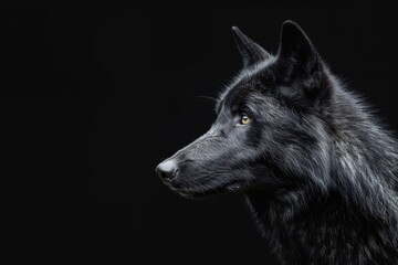 Black Phase Grey Wolf Canis lupus Profile Copy Space   captive animal