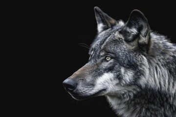 Obraz premium Black Phase Grey Wolf Canis lupus Profile Copy Space captive animal