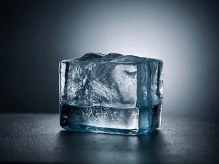 Obraz premium A close-up of a melting ice cube with water droplets