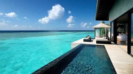 Fototapeta premium Oceanfront villa with private infinity pool and stunning turquoise sea view.