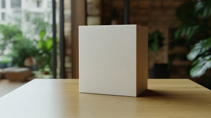 Fototapeta premium Beige box on wooden table.