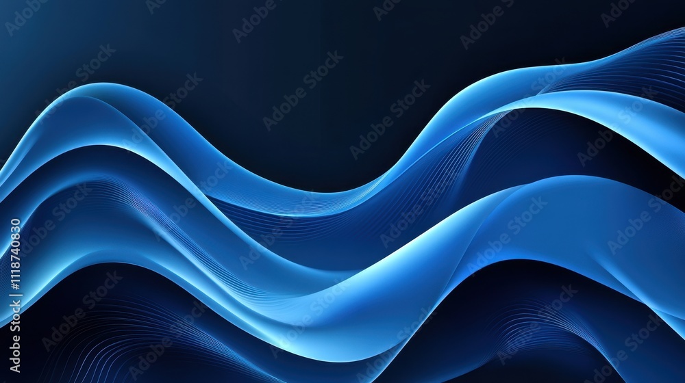 Poster abstract blue waves create a soothing, modern visual effect.