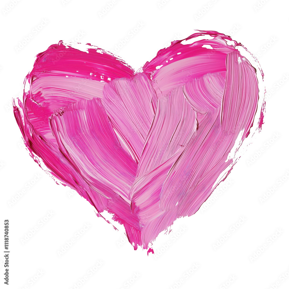 Poster heart shape created with pink paint strokes on a white background, showcasing artistic expression an