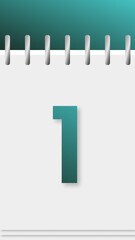 Calendar with days of the year, green top, day 1.