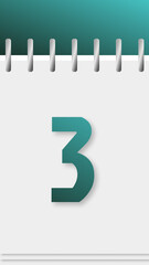 Calendar with days of the year, green top, day 3.